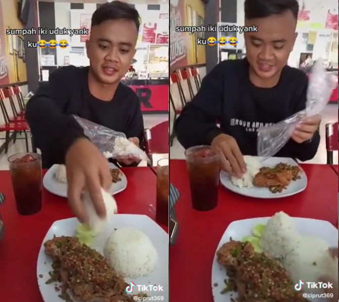 viral pria ini bawa nasi sendiri saat makan di restoran cepat saji bungkus pakai plastik