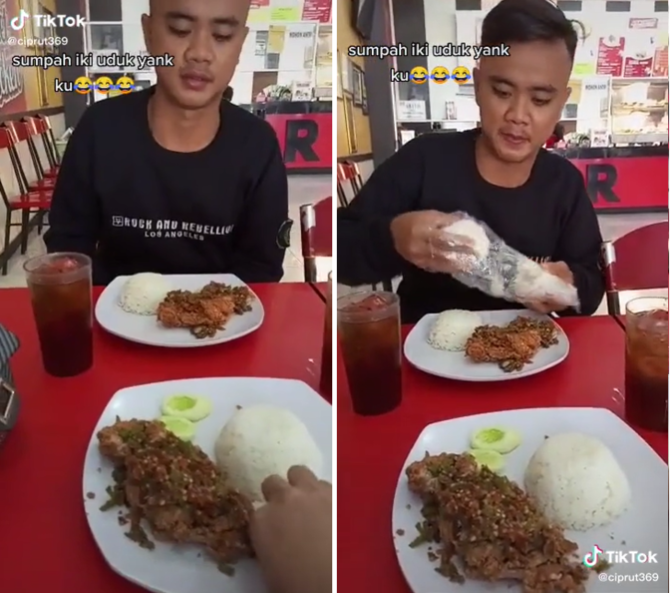 viral pria ini bawa nasi sendiri saat makan di restoran cepat saji bungkus pakai plastik