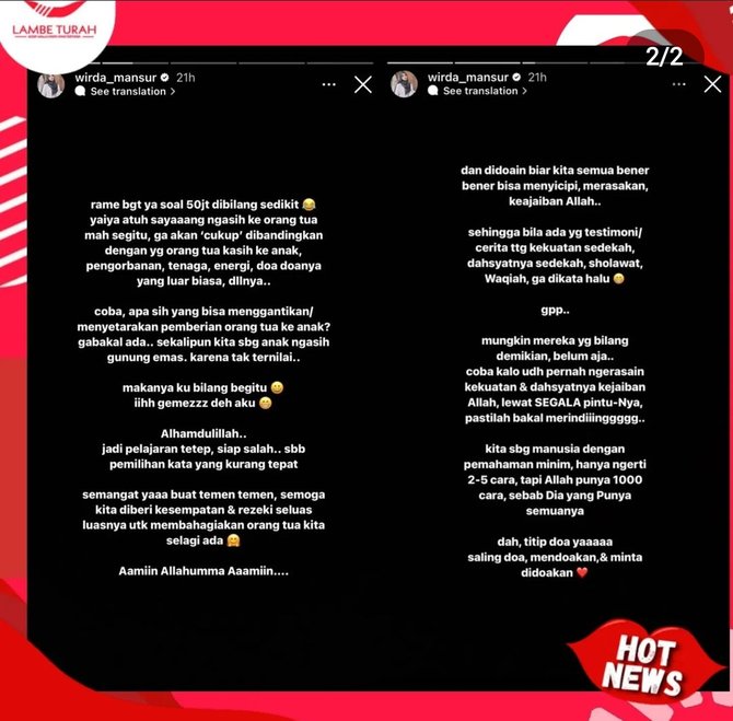 wirda mansur akhirnya buka suara usai viral karena sedekah rp50 juta