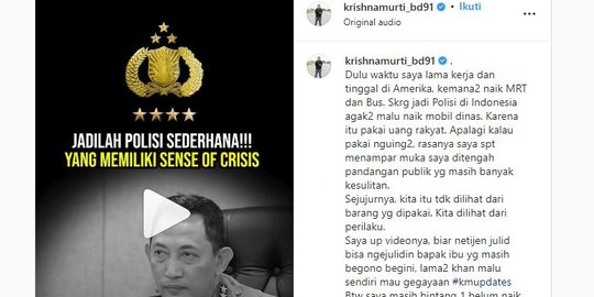 Dilarang Tonjolkan Gaya Hidup Mewah oleh Kapolri, Begini Kata Brigjen Krishna Murti