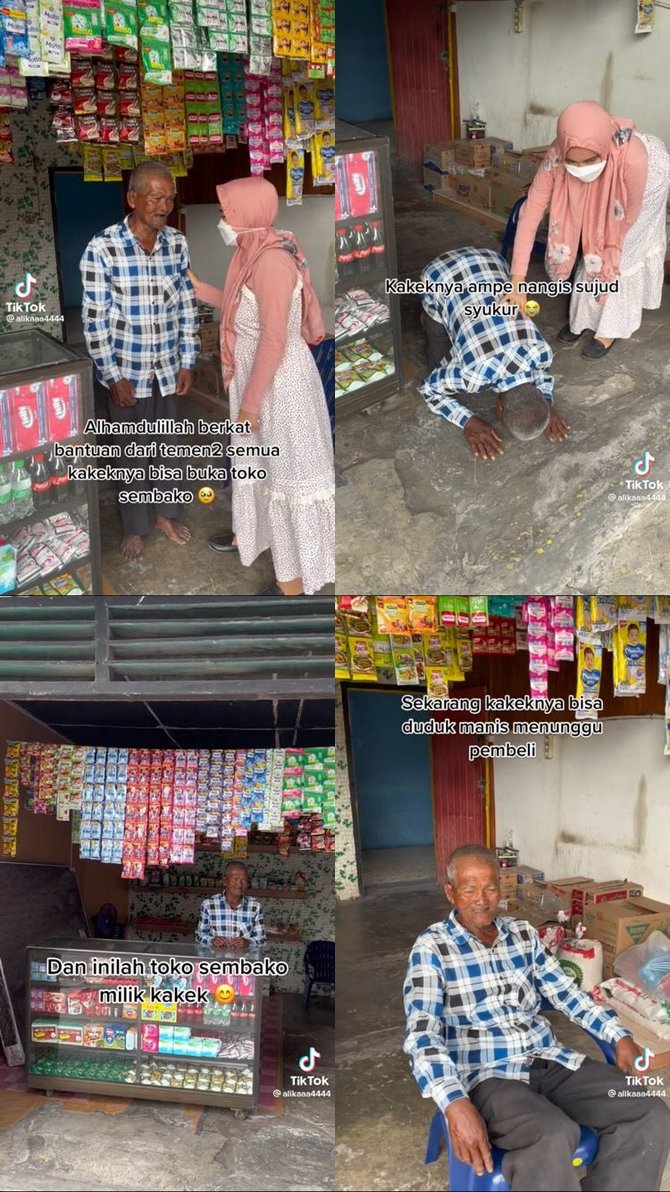 viral kisah haru kakek penjual mainan jadul akhirnya dibuatkan warung sembako