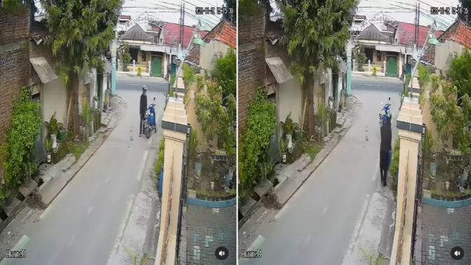 aksinya terekam cctv pengendara motor ini curi tong sampah depan rumah