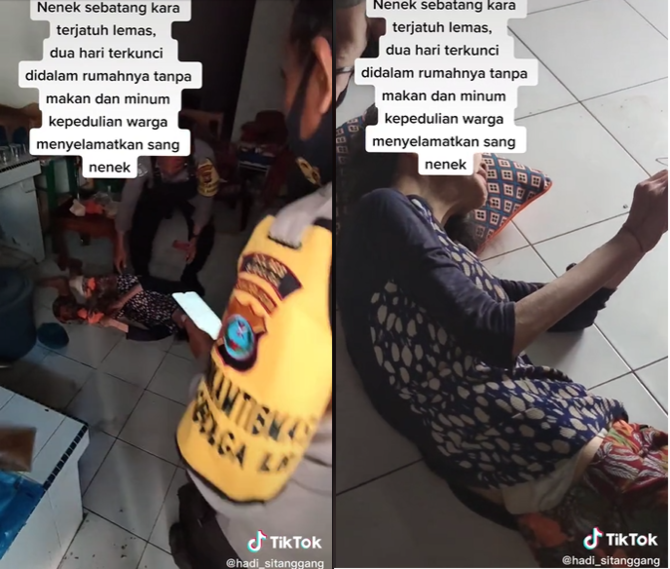 dua hari tak terlihat nenek sebatang kara ini ditemukan tergeletak lemas di rumahnya