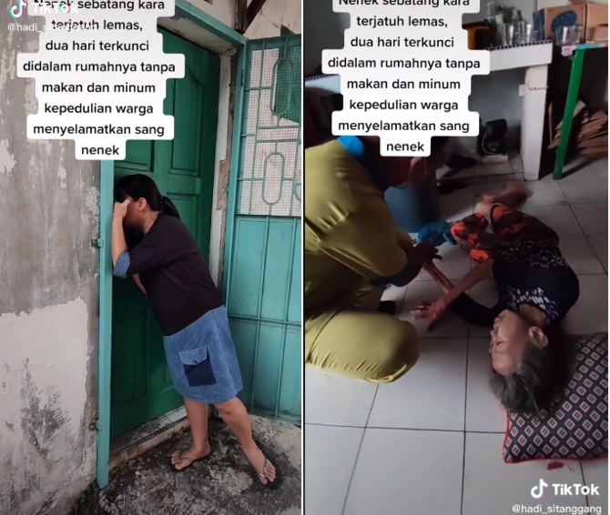 dua hari tak terlihat nenek sebatang kara ini ditemukan tergeletak lemas di rumahnya