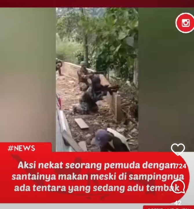 nekat viral pemuda santai makan di dekat tentara adu tembak