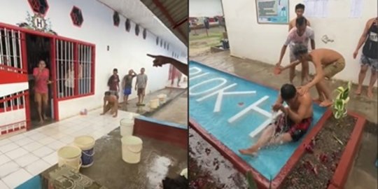 Bahagia Itu Sederhana, Ini Momen Seru Para Narapidana Mandi Hujan di Lapas