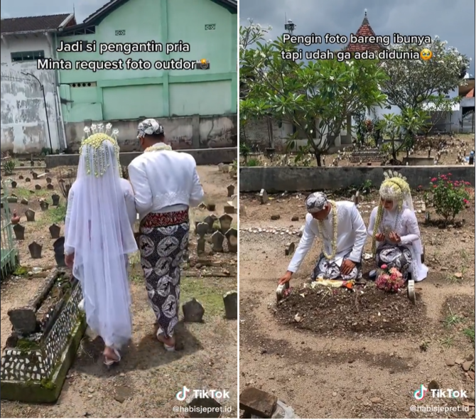 viral pengantin pria ini minta foto di makam ibuda tercinta bikin haru