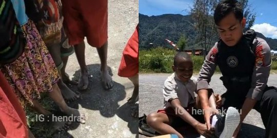 Sosok Anggota Brimob ini Disayang Anak-anak Papua, Rajin Banget Bagi-bagi Sepatu