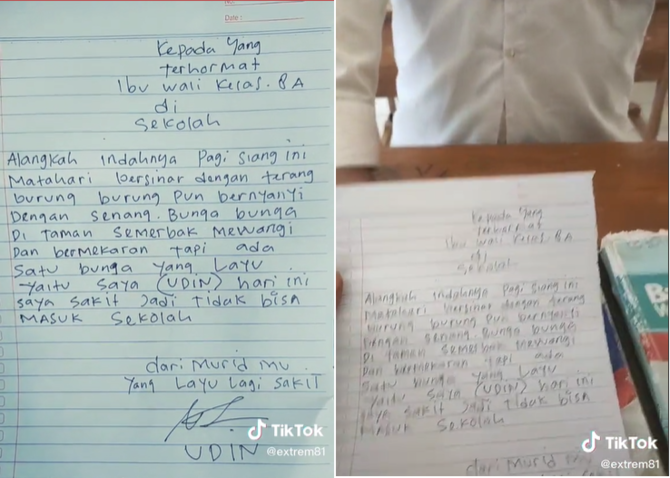 surat izin yang dibuat siswa smp ini curi perhatian isinya begitu puitis
