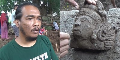 candi kuno ditemukan di areal pemakaman di jatim ada arca dewa surgawi terpendam