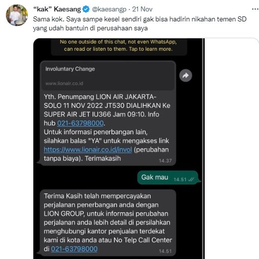 twit kaesang kesal jadwal penerbangan diubah