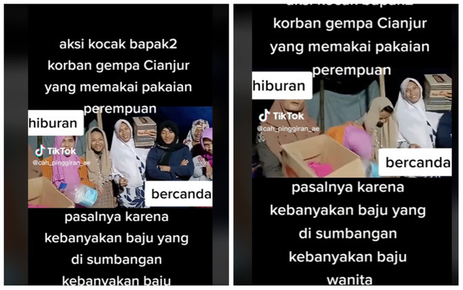 kocaknya bapak bapak korban gempa cianjur pakai baju wanita