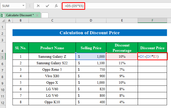 cara menghitung diskon di excel