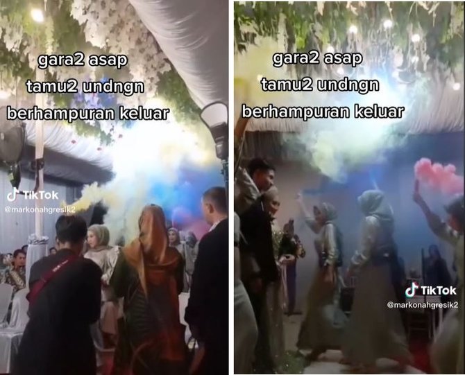 viral aksi bridesmaid nyalakan smoke bomb di acara pernikahan bikin para tamu keluar