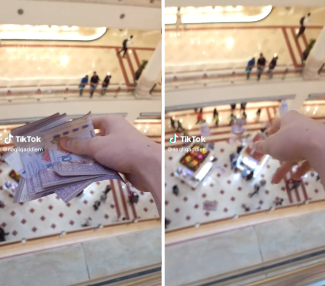 aksi sebarkan uang dari lantai atas mall ini viral banjir kritikan