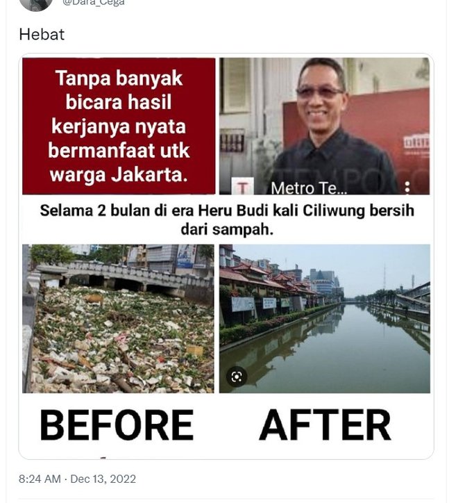 cek faktahoaks foto bandingkan kali ciliwung sebelum amp sesudah heru jadi pj gubernur