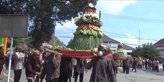 Warga Lumajang Rebutan Gunungan Tumpeng Hasil Bumi