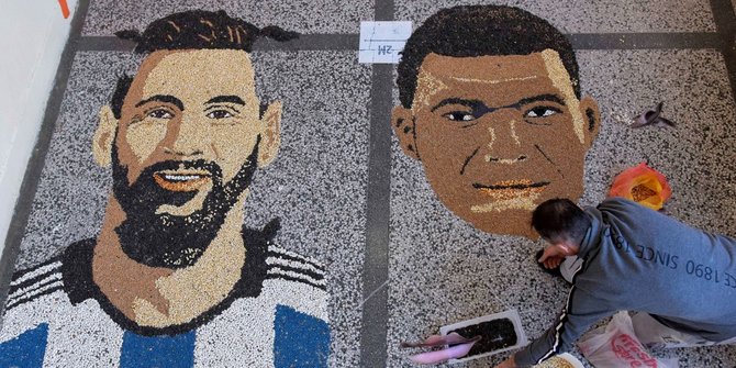 Kreasi Seniman Kosovo Menyulap Biji-Bijian Jadi Wajah Messi dan Mbappe
