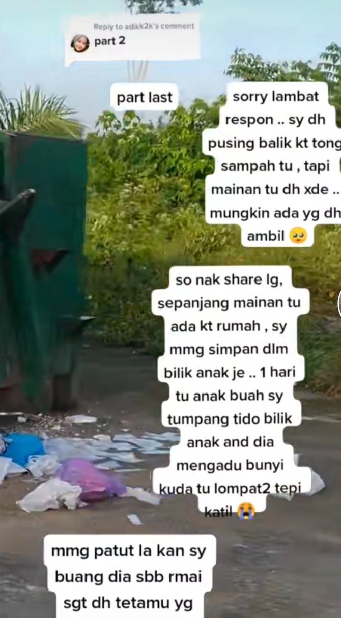 viral wanita buang mainan anak sebut boneka berhantu