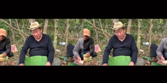 Sederhana! Pensiunan Pati Polri Makan di Kebun Pakai Daun Pisang, Bareng  Wong Cilik