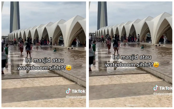 viral Masjid Al Jabbar menjadi tempat anak-anak berenang