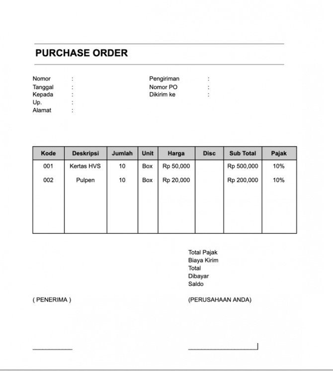 Contoh PO Atau Purchase Order, Ini Pengertiannya Lengkap Dengan Fungsi