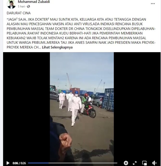 cek fakta tidak benar video dokter china ke indonesia untuk bunuh warga pribumi