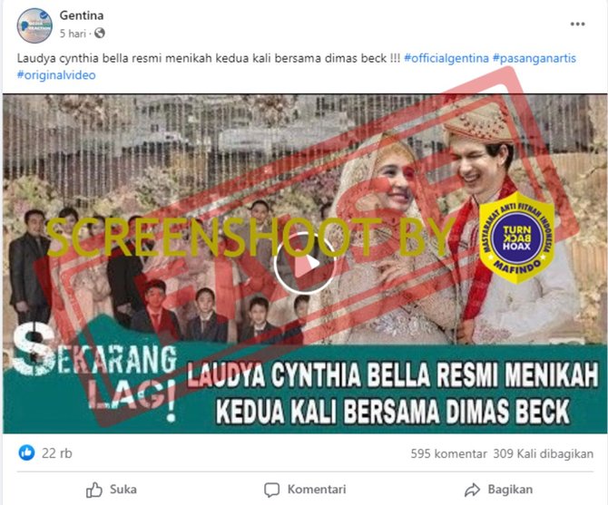 cek fakta tidak benar laudya cynthia bella dan dimas beck menikah