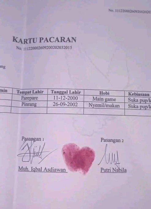 kreatif banget pasangan ini bikin kartu pacaran mirip kk serta cap jempol merah