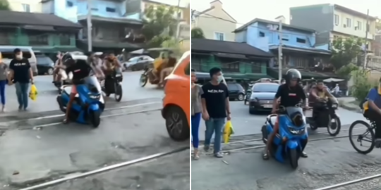 Dimodif Ceper, Pengendara Motor Ini Dibuat Kesulitan saat Lewati Lintasan Rel Kereta