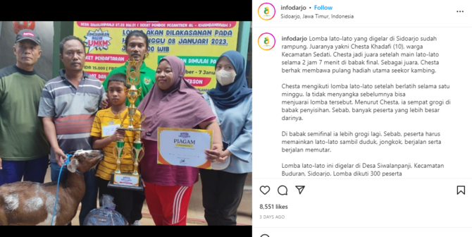 bocah ini menangkan juara lato lato di kampungnya dapat hadiah utama kambing