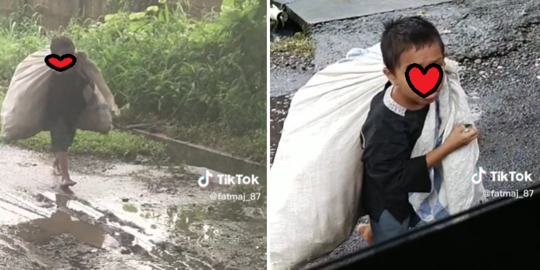 Viral Bocah Pikul Karung Lebih Besar dari Tubuhnya, Banjir Doa Haru Warganet