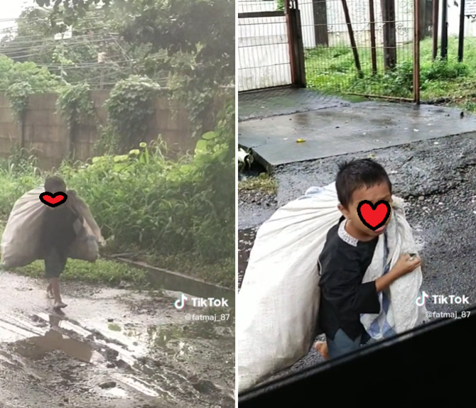 viral bocah ini pikul karung lebih besar dari tubuhnya banjir doa haru warganet