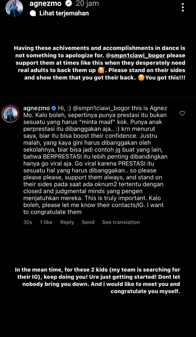 agnez mo tulis surat terbuka untuk smpn 1 ciawi bogor prestasi harus dibanggakan