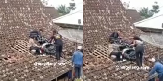 Viral Motor Wanita Nyangkut di Atap Rumah, Begini Kronologinya