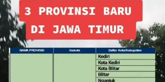 CEK FAKTA: Ada 3 Provinsi Baru di Jawa Timur?