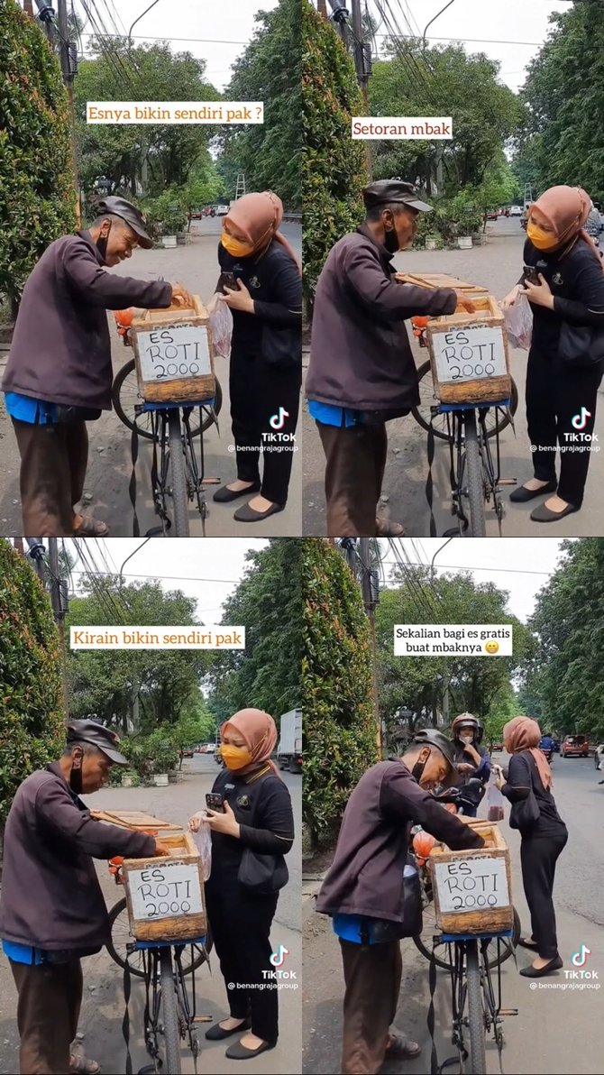 bikin haru begini reaksi bapak penjual es roti saat dagangannya diborong orang