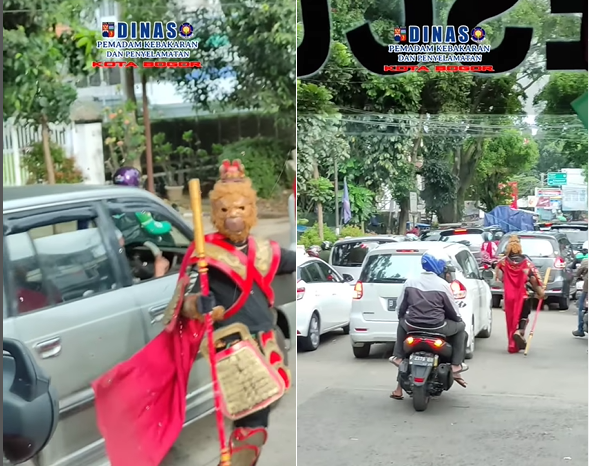 viral pria cosplay sun go kong ini bantu damkar buka jalan banjir pujian