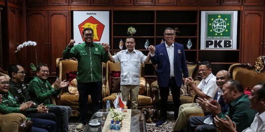 Kemesraan Petinggi Tiga Partai Bertemu di Sekber Gerindra-PKB