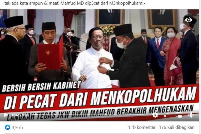 cek fakta tidak benar mahfud md dicopot dari menteri polhukam