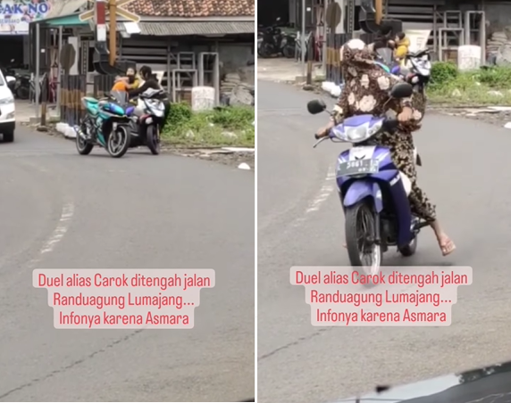 video tiga orang baku hantam di pinggir jalan viral diduga masalah asmara