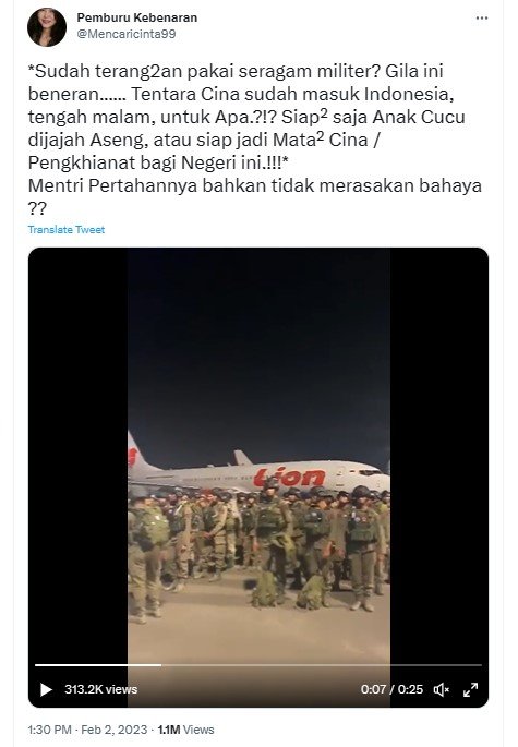 cek faktacerita sebenarnya terkait viral video sebut tentara china tiba di indonesia