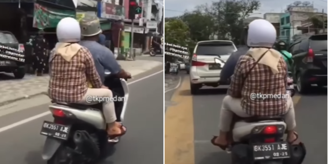 Pengendara Motor Ini Pakai Panci sebagai Helm, Aksinya Curi Perhatian