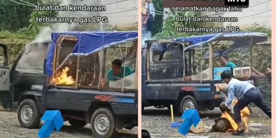 Mobil Penjual Tahu Bulat Terbakar Aksi Warga Bantu Padamkan Api Ini