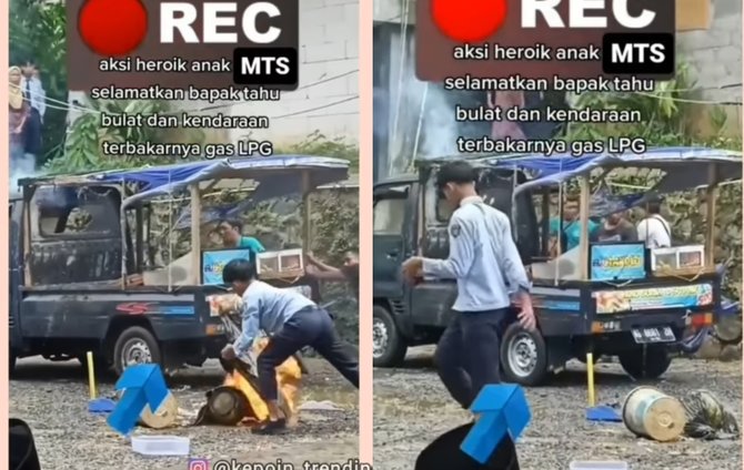 mobil penjual tahu bulat terbakar aksi warga bantu padamkan api ini viral