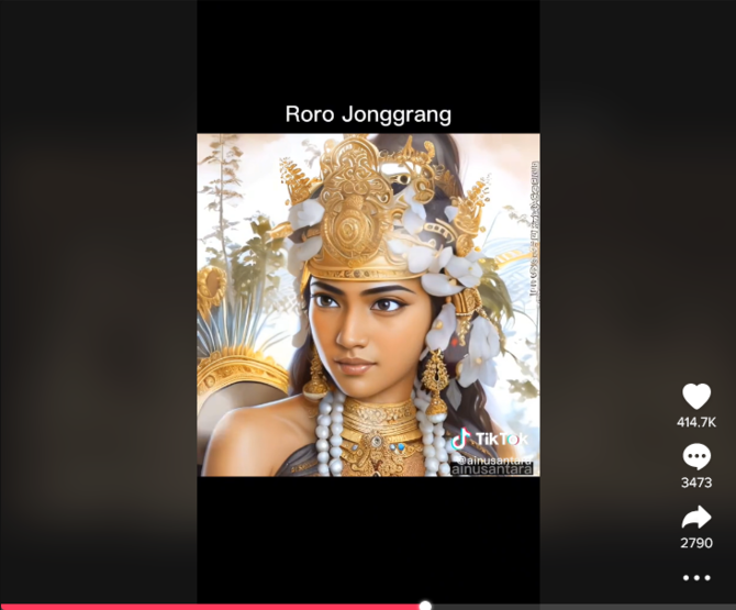 wajah cantik roro jonggrang versi ai
