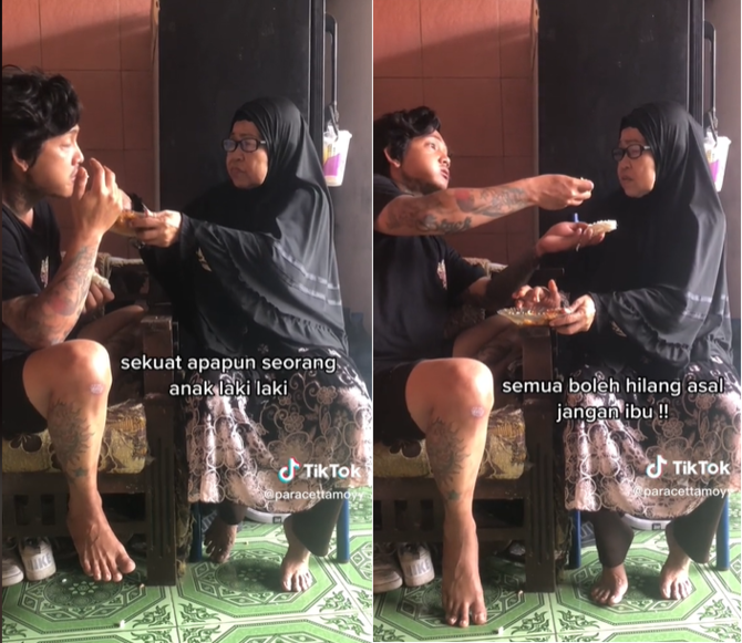 momen pria bertato saat suapi makan ibunya ini curi perhatian bikin iri warganet