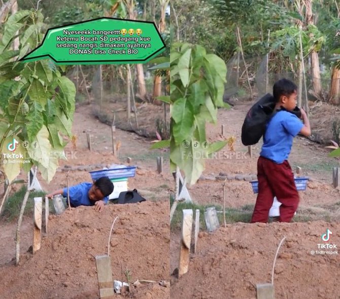 viral anak laki laki ke makam ayah dan lanjut berjualan bikin haru