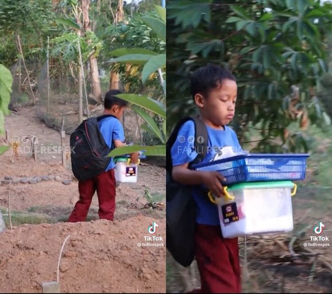 viral anak laki laki ke makam ayah dan lanjut berjualan bikin haru