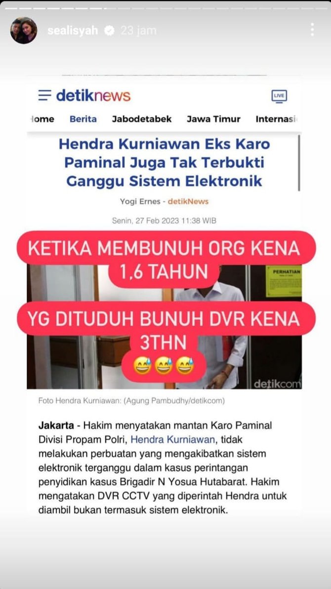 protes keras seali syah hendra kurniawan divonis 3 tahun
